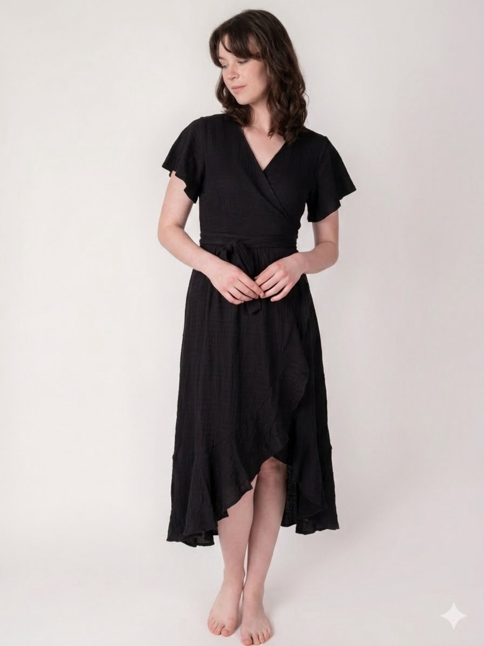 Rewind Black Ruffle Midi Wrap Dress NWT XL